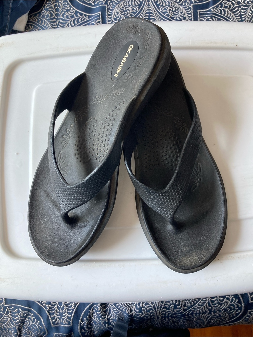 Okabashi Black Women's Flip Flop Sandals with Textured Straps